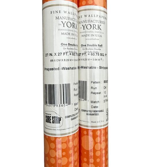 York Fine Wallpaper Orange Polka Dots Pattern BS5377 Mid Century One Roll New - Picture 4 of 10